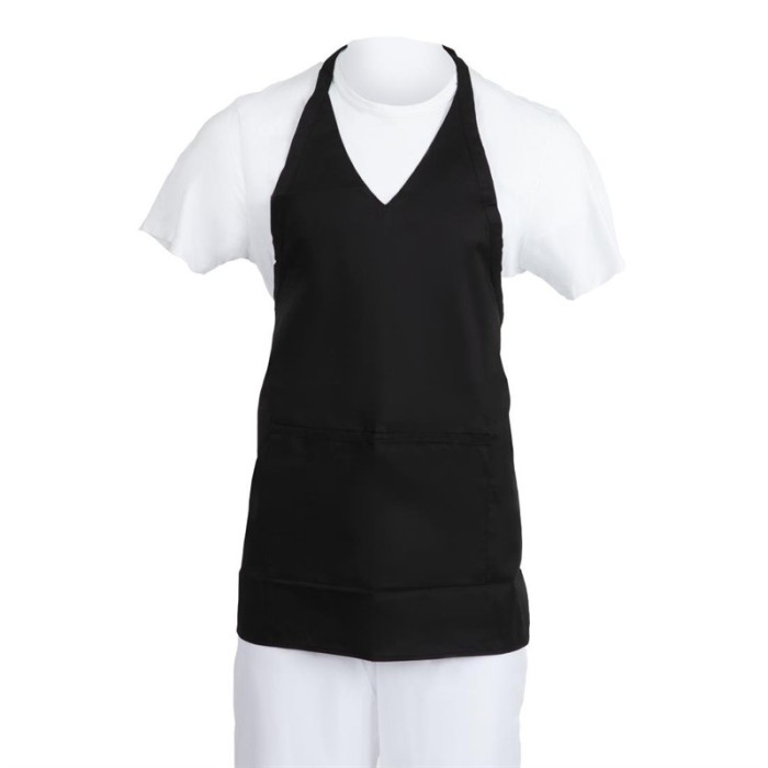 Whites halterschort met V-hals zwart