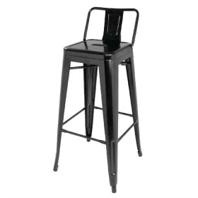 Bolero Bistro gegalvaniseerd stalen barkruk met rugleuning zwart (4 stuks)