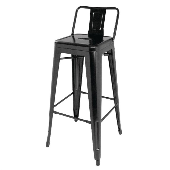 Bolero Bistro gegalvaniseerd stalen barkruk met rugleuning zwart (4 stuks)