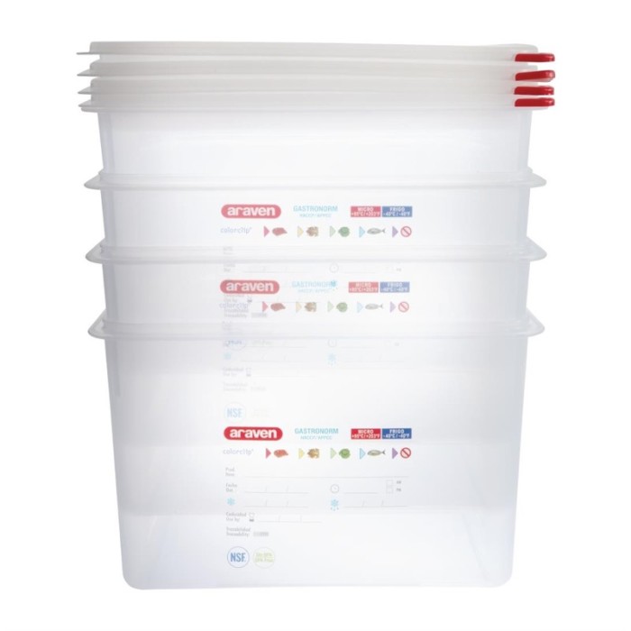 Araven GN 1/1 voedseldoos met deksel 28L (4 stuks)