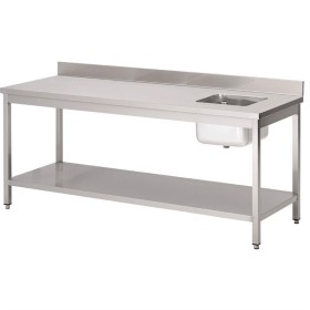 Gastro M RVS werktafel met spoelbak rechts en achteropstand 85x200x70cm