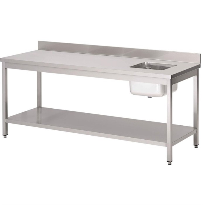 Gastro M RVS werktafel met spoelbak rechts en achteropstand 85x200x70cm