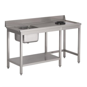 Gastro M RVS spoeltafel met afvalgat 1 spoelbak links 140x70cm