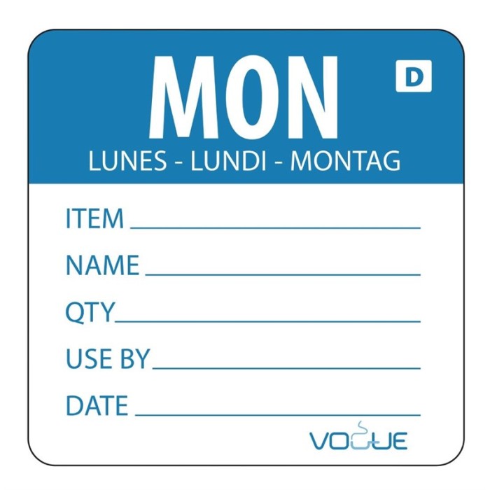 Vogue oplosbare kleurcode voedseletiketten maandag (250 stuks)