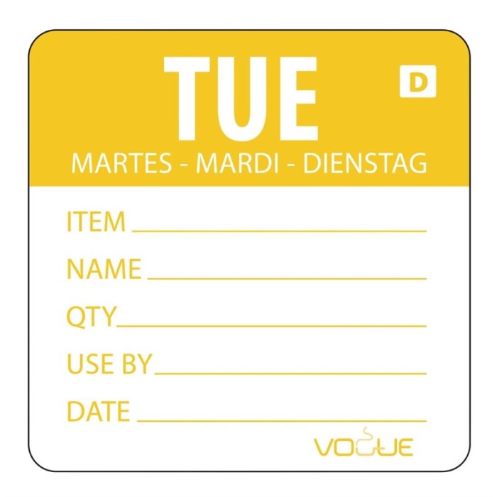 Vogue oplosbare kleurcode voedseletiketten dinsdag (250 stuks)