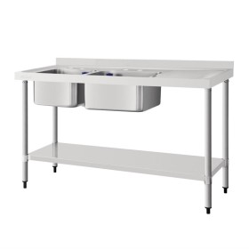 Vogue RVS spoeltafel dubbele spoelbak afdruiprek rechts 150x60cm