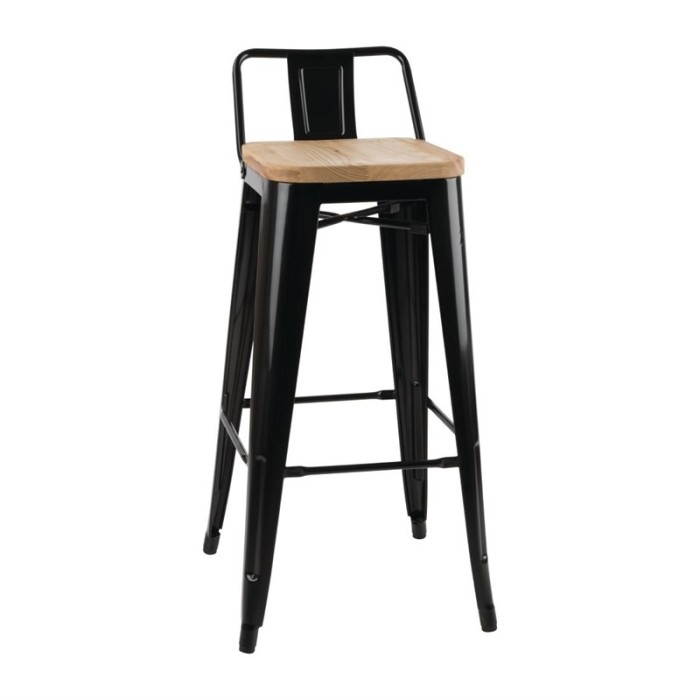 Bolero Bistro hoge barstoel met houten zitting zwart (4 stuks)