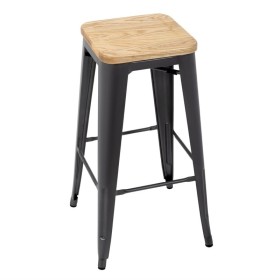Bolero Bistro stalen barkruk met houten zitting - grijs (4 stuks)