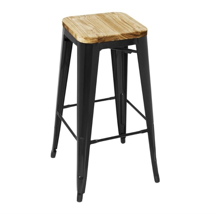 Bolero stalen barkruk met houten zitting - zwart (4 stuks)