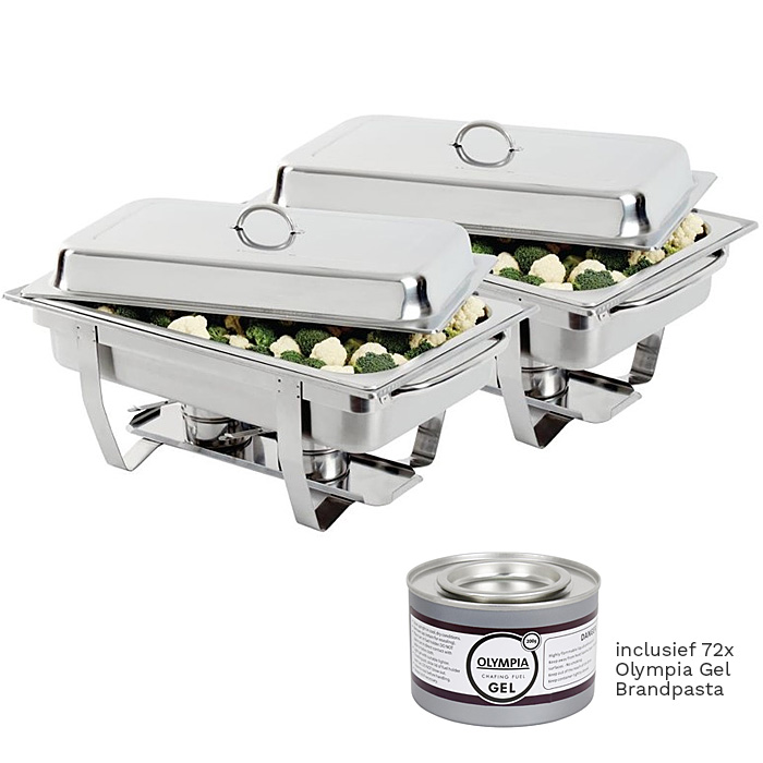SPECIALE AANBIEDING 2x Olympia Milan Chafing Dish met 72-pak Olympia brandpasta gel