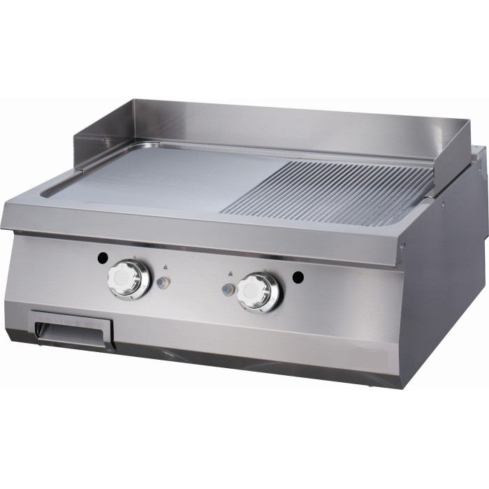 Heavy Duty Grillplaat - Half Gegroefd - Dubbel - 70 cm Diep - Gas
