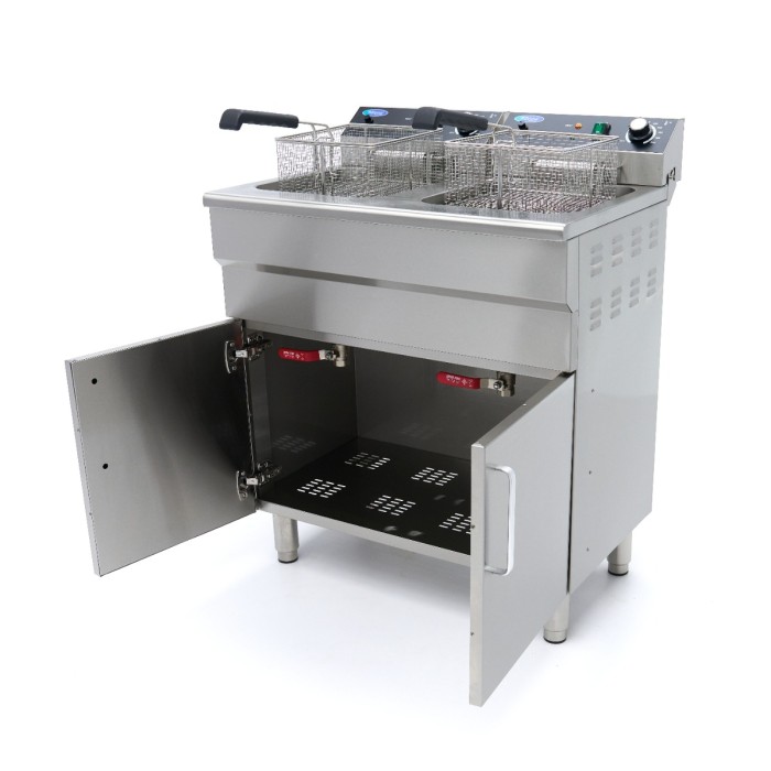 Frituurpan - 2 x 16 L - 2 Manden - met Tapkraan en Opbergruimte - 230V