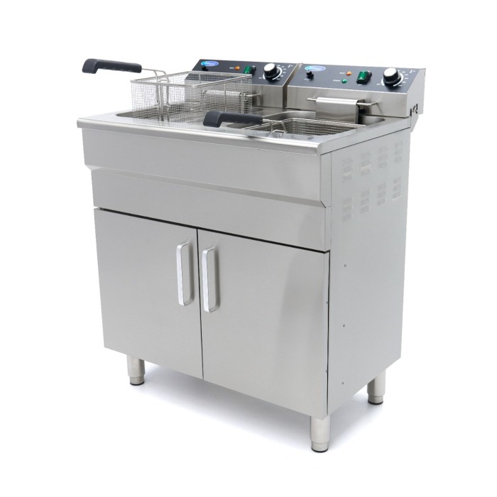 Frituurpan - 2 x 16 L - 2 Manden - met Tapkraan en Opbergruimte - 230V