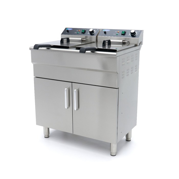 Frituurpan - 2 x 16 L - 2 Manden - met Tapkraan en Opbergruimte - 230V