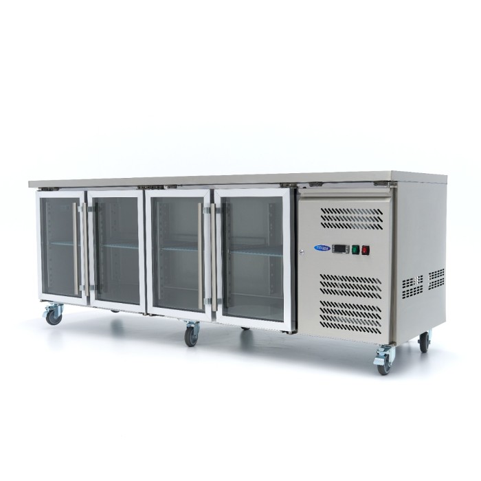 Koelwerkbank - 223 cm - 4 Glazen Deuren