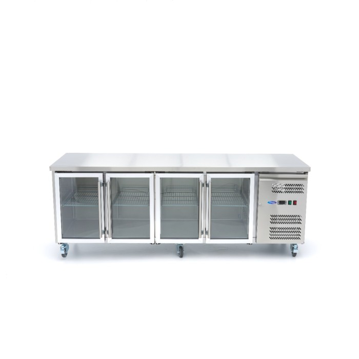 Koelwerkbank - 223 cm - 4 Glazen Deuren