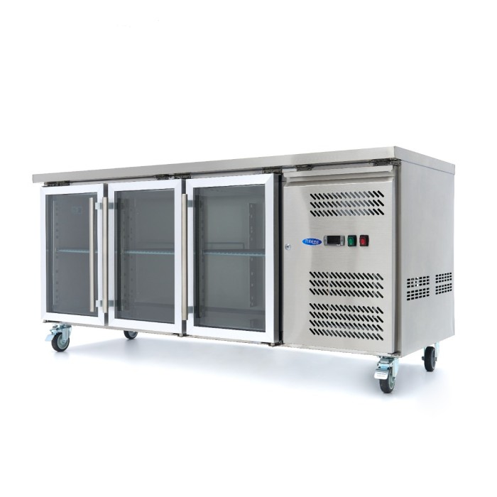 Koelwerkbank - 180 cm - 3 Glazen Deuren