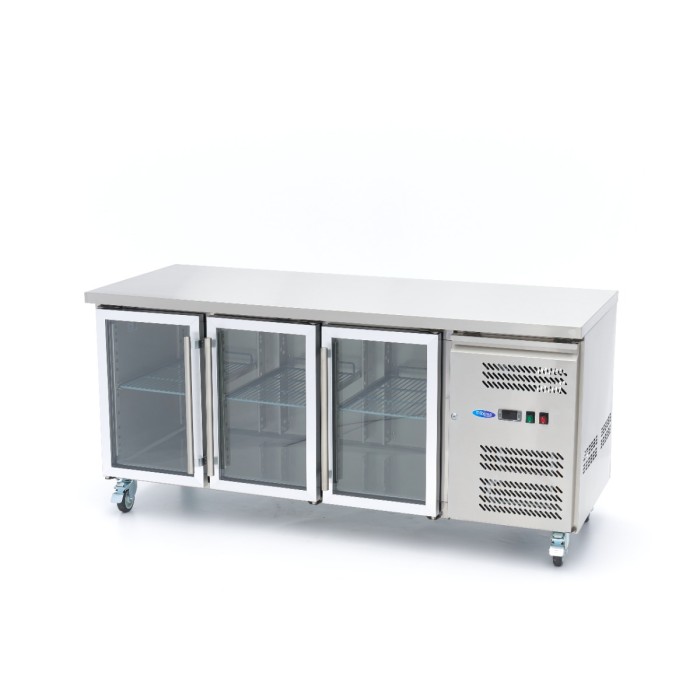 Koelwerkbank - 180 cm - 3 Glazen Deuren