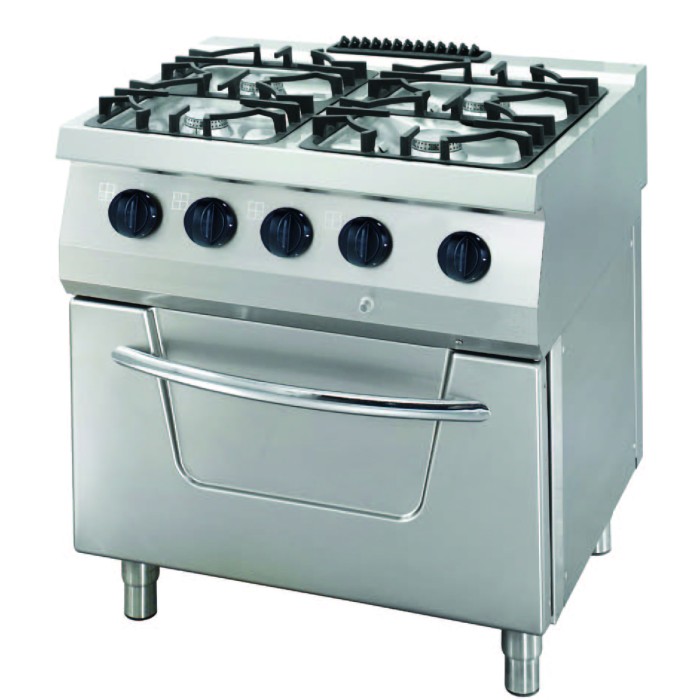 Heavy Duty Fornuis - 4 Pitten - Dubbel - 70 cm Diep - 33 kW - Gas incl. Elektrische Oven
