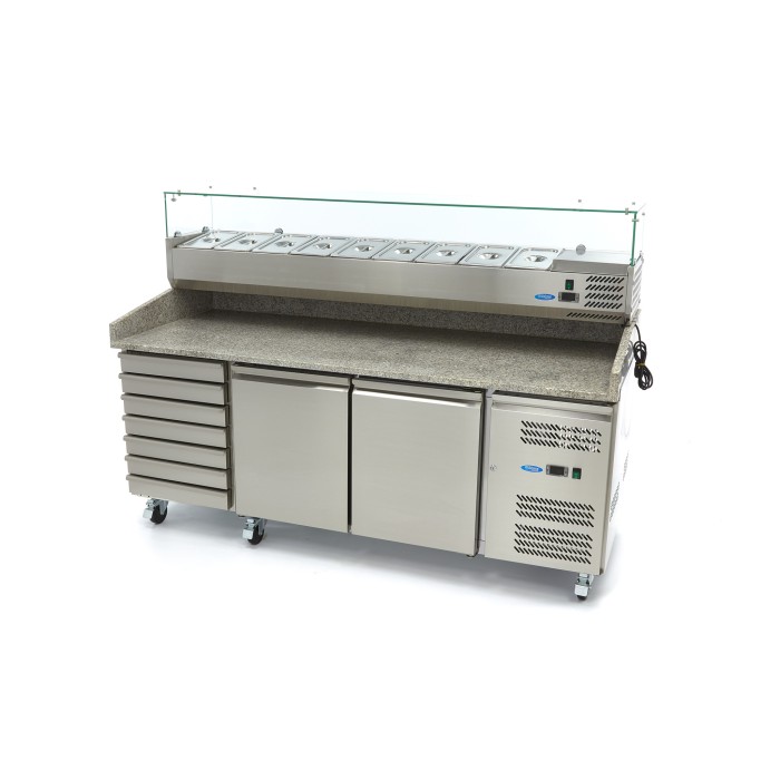 Pizzawerkbank - 202 cm - 2 Deuren - 5 x 1/6 GN - 7 Laden