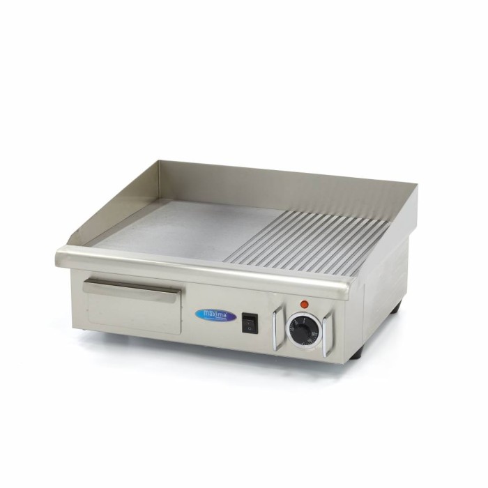 Grillplaat - Half Gegroefd - 55 cm - incl. Opvangbak