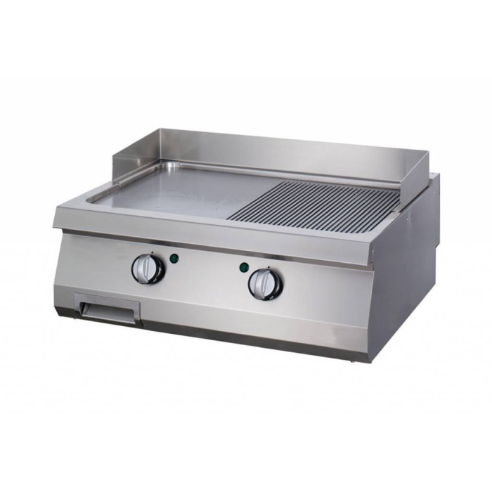 Heavy Duty Grillplaat - Half Gegroefd Chroom - Dubbel - 70 cm Diep - Gas