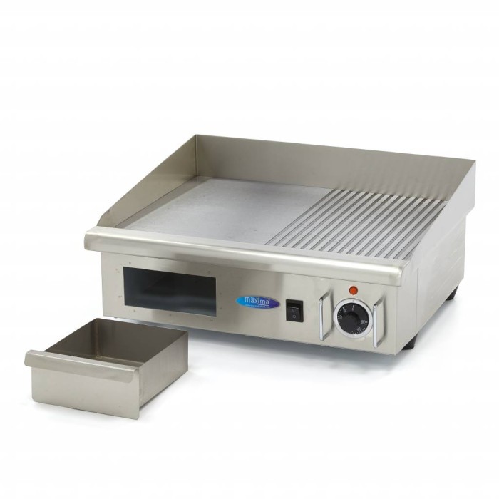 Grillplaat - Half Gegroefd - 55 cm - incl. Opvangbak