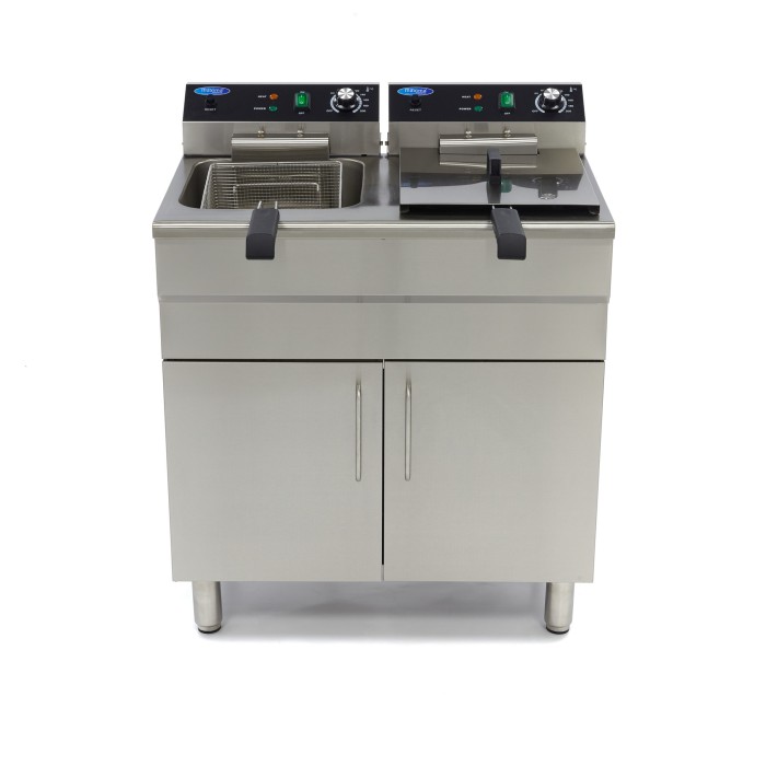 Frituurpan - 2x 16 L - 2 Manden - met Tapkraan en Opbergruimte - 400V