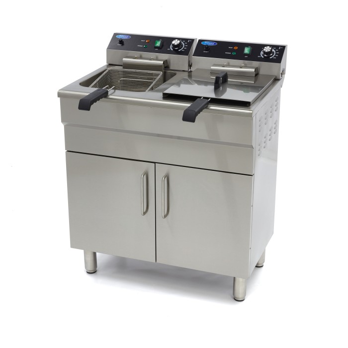 Frituurpan - 2x 16 L - 2 Manden - met Tapkraan en Opbergruimte - 400V