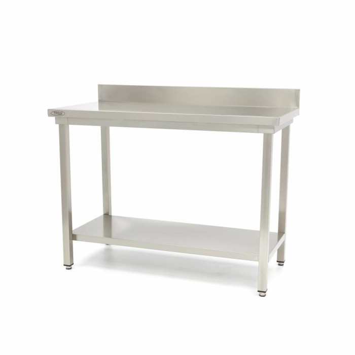 Werktafel rvs - 200 x 60 cm - Verstelbare Hoogte - met Spatrand en Onderschap