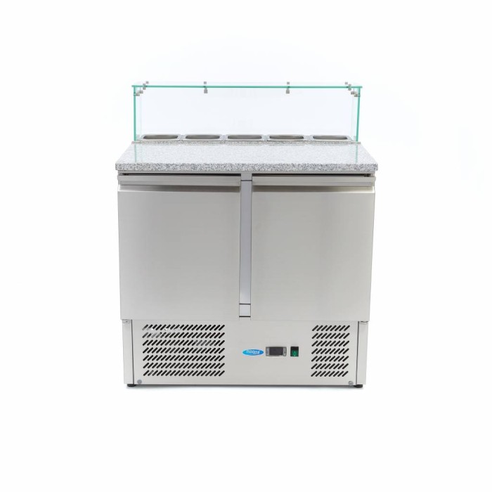 Pizzawerkbank - 90 cm - 2 Deuren - 5 x 1/6 GN - incl. Glazen Afdekking