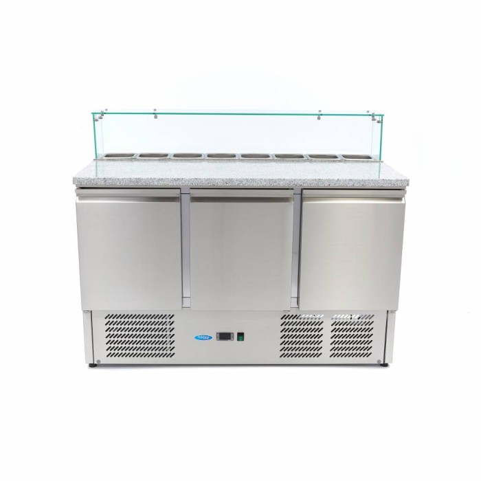 Pizzawerkbank - 137 cm - 3 Deuren - 8 x 1/6 GN - incl. Glazen Afdekking