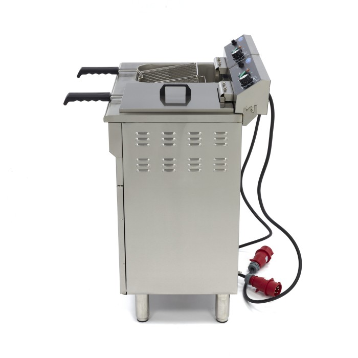 Frituurpan - 2x 16 L - 2 Manden - met Tapkraan en Opbergruimte - 400V