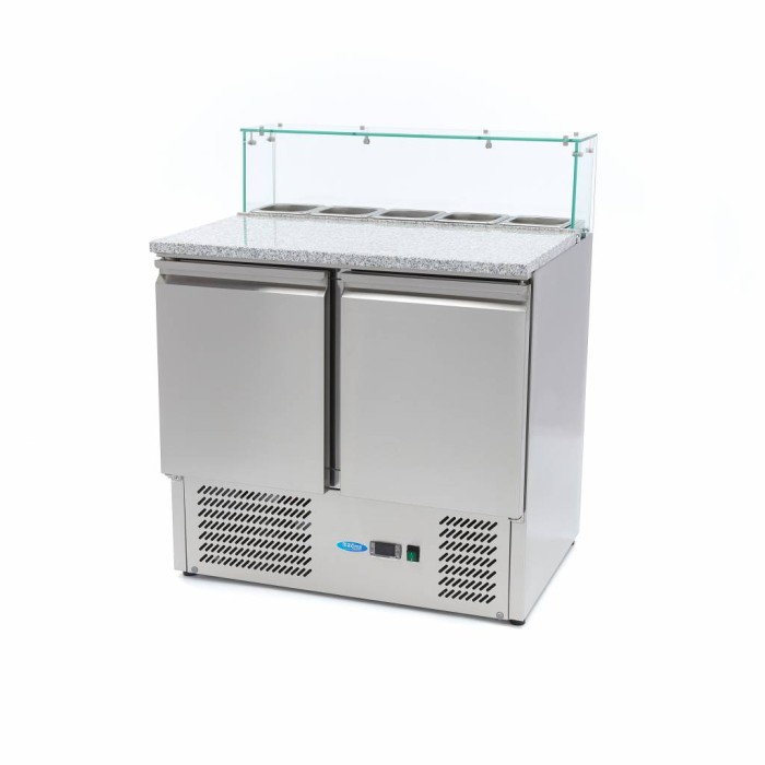Pizzawerkbank - 90 cm - 2 Deuren - 5 x 1/6 GN - incl. Glazen Afdekking