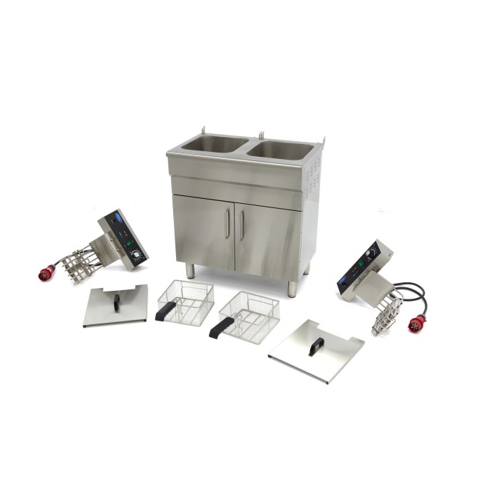 Frituurpan - 2x 16 L - 2 Manden - met Tapkraan en Opbergruimte - 400V