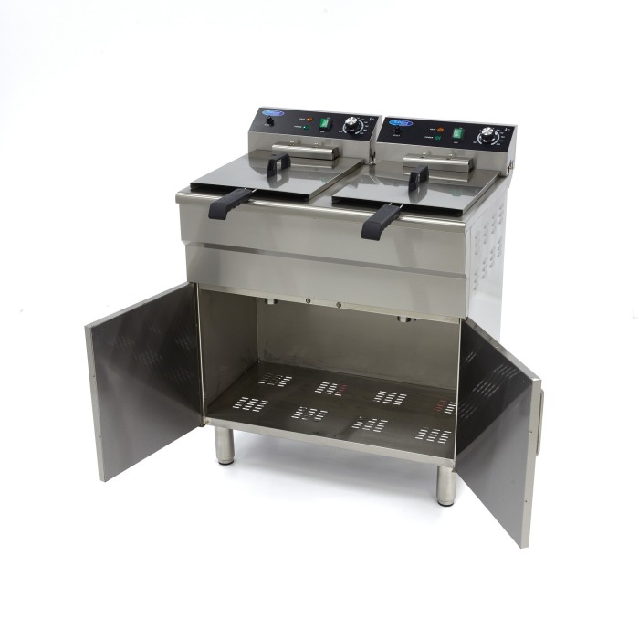 Frituurpan - 2x 16 L - 2 Manden - met Tapkraan en Opbergruimte - 400V