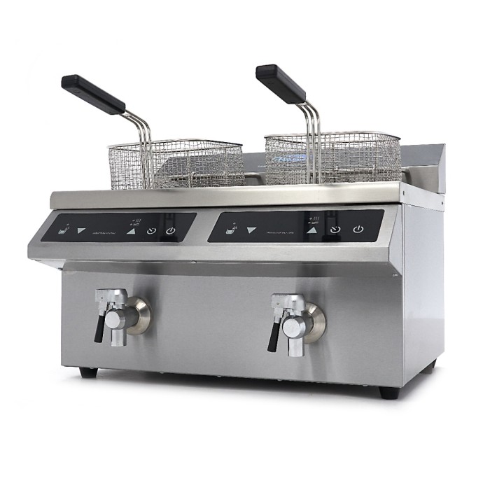 Frituurpan - 2x 8 L - 2 Manden - met Tapkraan - Inductie