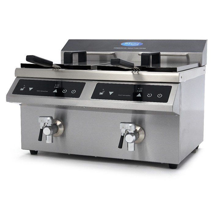 Frituurpan - 2x 8 L - 2 Manden - met Tapkraan - Inductie
