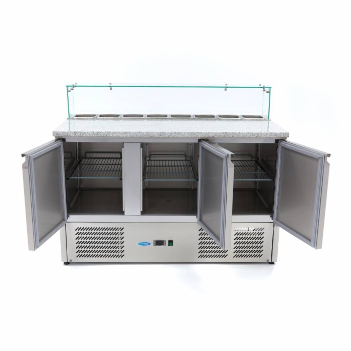 Pizzawerkbank - 137 cm - 3 Deuren - 8 x 1/6 GN - incl. Glazen Afdekking