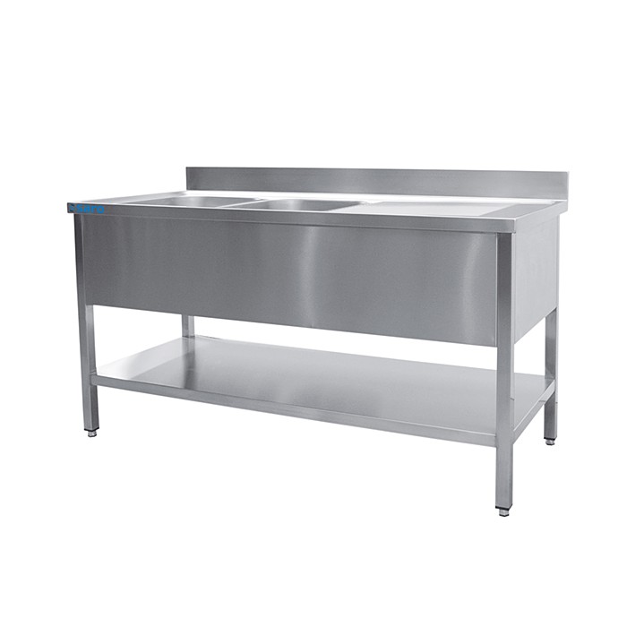 SARO Spoeltafel met twee wasbakken links - 700 mm diepte 2000 mm