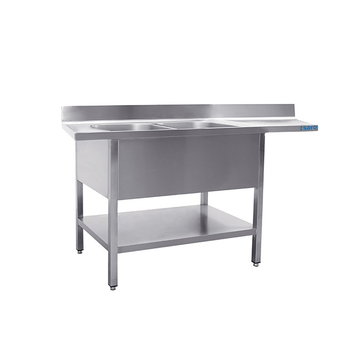 SARO Spoeltafel met twee wasbakken links - 600 mm diepte 2000 mm